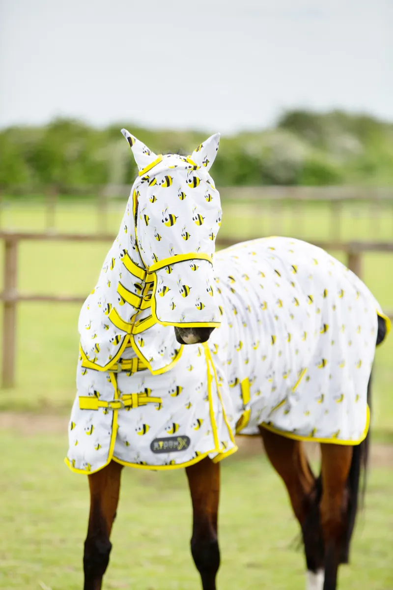 Hy Equestrian Bee Fly Mask With Ears and Detachable Nose - Yellow/Black/White - X/Full-1